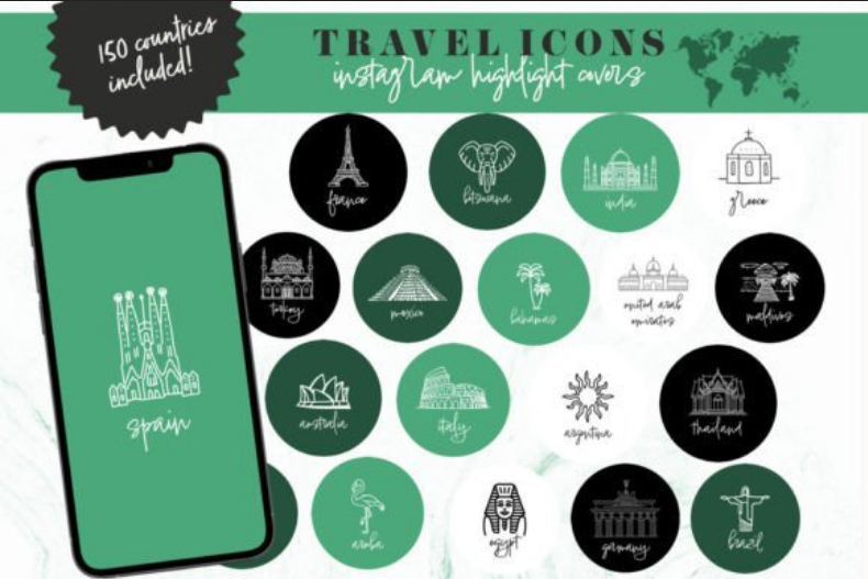 Green Travel Instagram Highlight Covers