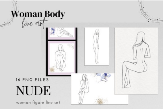 Woman Nude Line Drawing Clipart And Highlights, Female