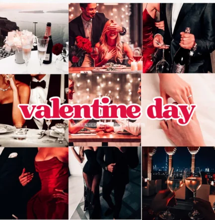 Valentine’s Day Lightroom presets romantic photo presets aesthetic Lightroom filters love-themed presets warm color presets desktop and mobile presets easy photo editing couples photography presets dreamy photo filters holiday Lightroom presets