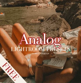 "Free Analog Lightroom Presets Pack featuring vintage film aesthetics and warm, nostalgic tones for transforming photography with easy-to-use presets."